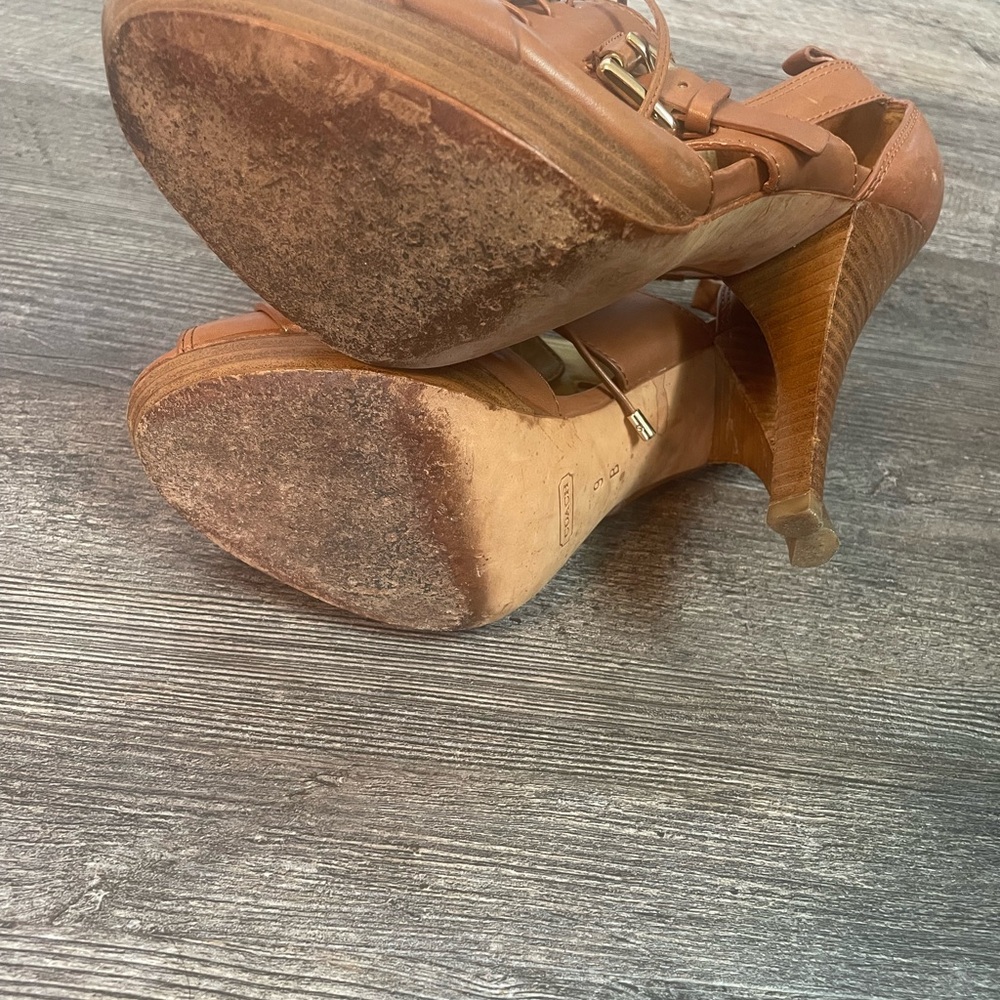 Coach Women's size 9 Sofia platform Brown Leather Heels sandals shoes - Picture 5 of 6